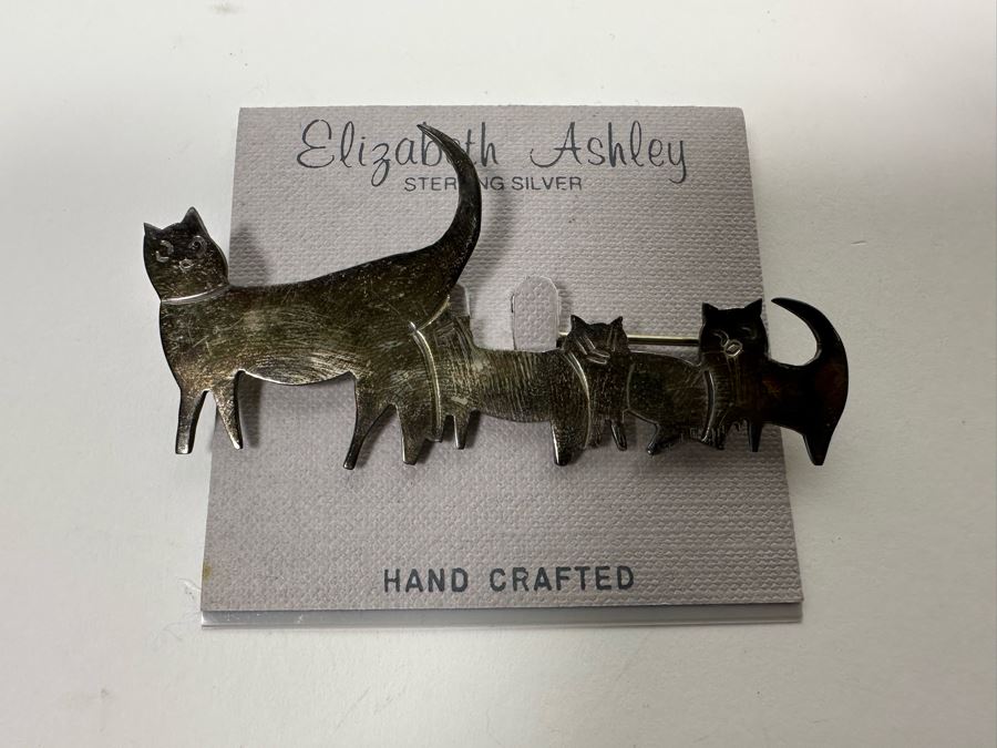 Sterling Silver Cat Pin Brooch 9.9g [Photo 3]