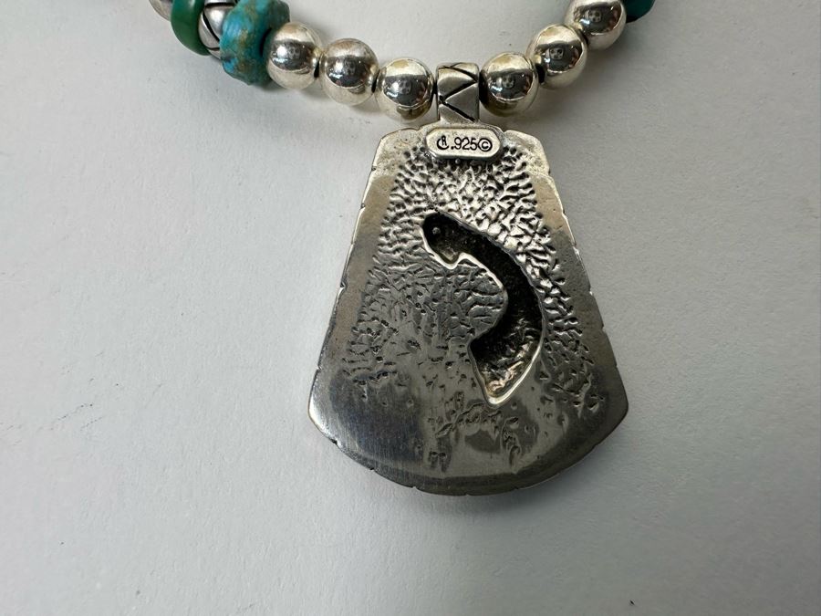 Sterling Silver Inlaind Stone Pendant With Sterling Silver And Turquoise 20' Chain 25.6 [Photo 6]