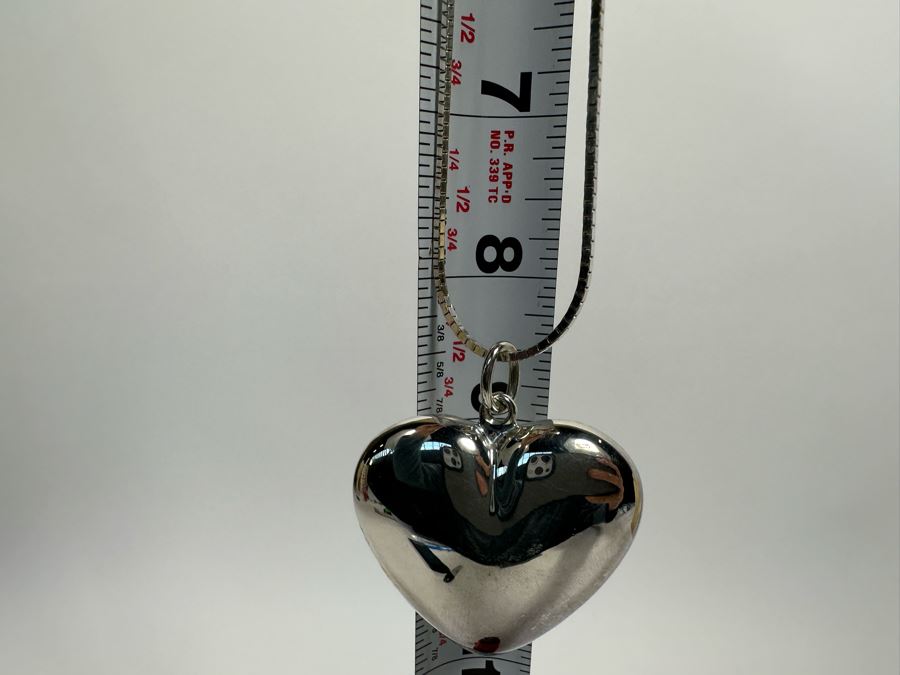 Large Sterling Silver Heart Pendant With Sterling 17' Chain Necklace 35.1g [Photo 5]