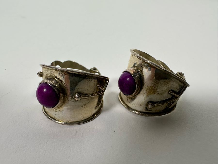 Sterling Silver Clip-On Earrings With Iolite Violet Stones 8.4g [Photo 6]