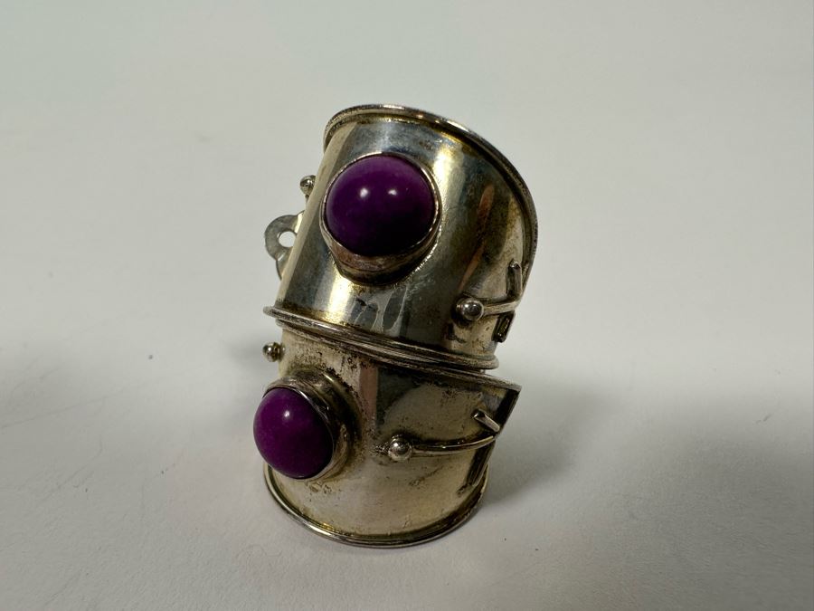 Sterling Silver Clip-On Earrings With Iolite Violet Stones 8.4g [Photo 4]