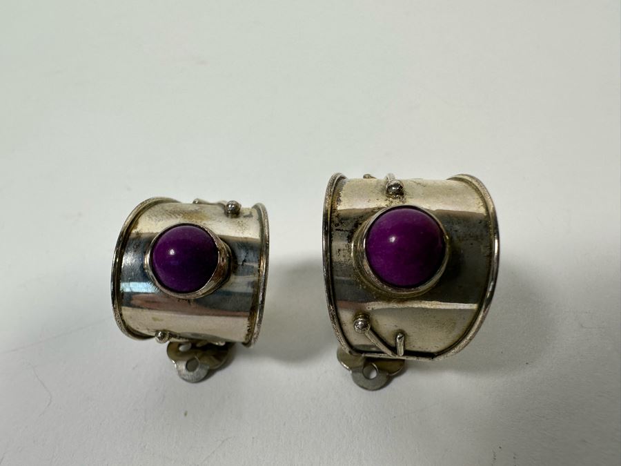 Sterling Silver Clip-On Earrings With Iolite Violet Stones 8.4g [Photo 5]