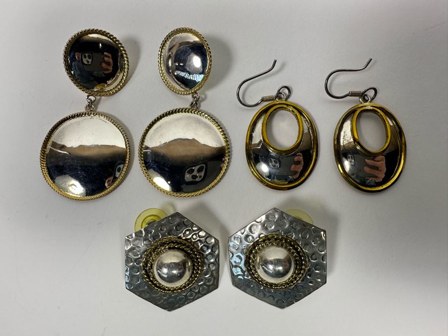 Three Pair Of Sterling Silver Earrings 33.4g [Photo 2]