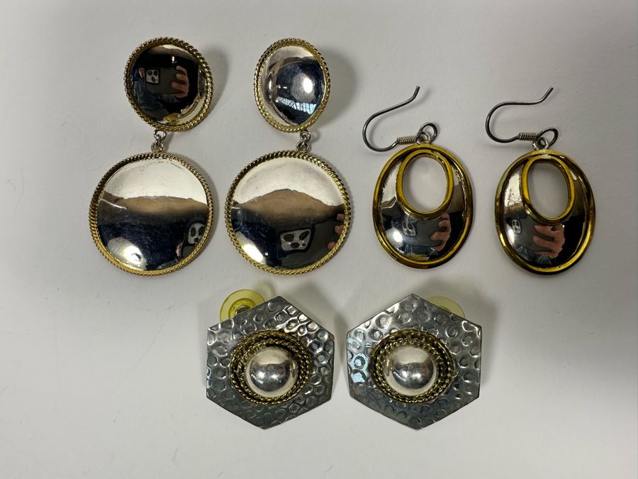 Three Pair Of Sterling Silver Earrings 33.4g [Photo 3]