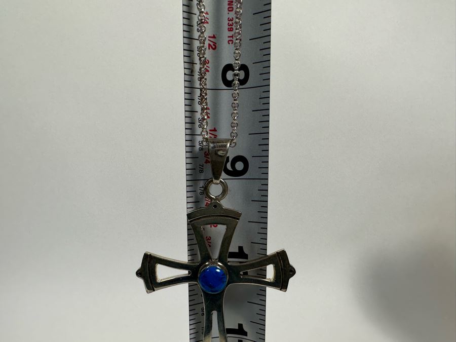 Large Sterling Silver Cross Pendant With Sterling 18' Chain Necklace 20.7g [Photo 7]