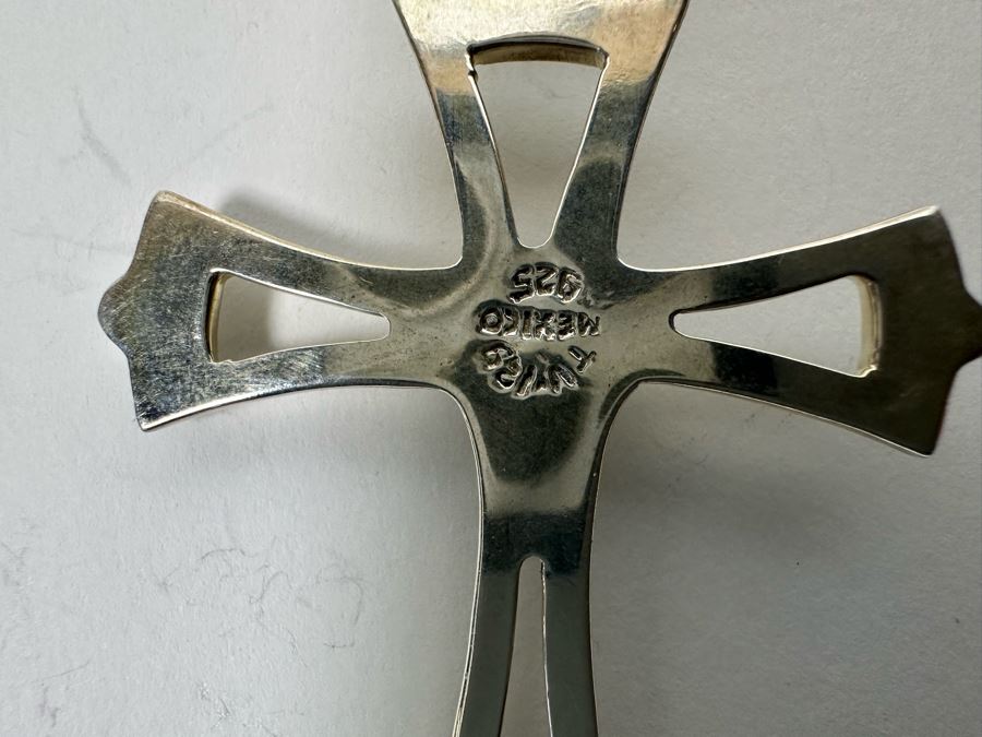 Large Sterling Silver Cross Pendant With Sterling 18' Chain Necklace 20.7g [Photo 6]