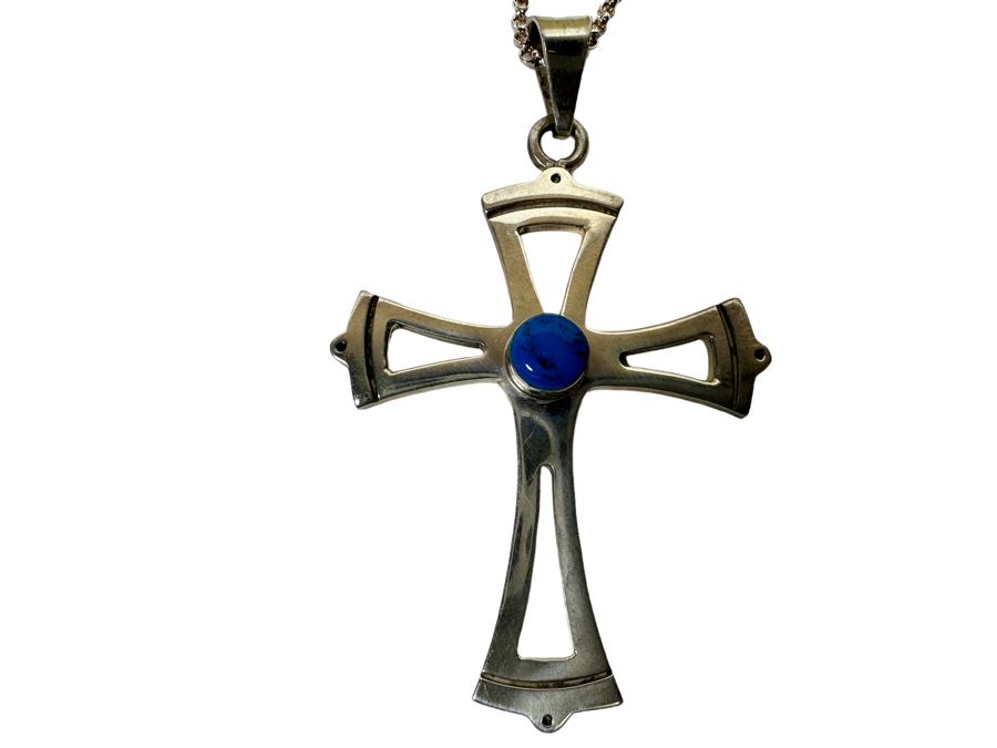 Large Sterling Silver Cross Pendant With Sterling 18' Chain Necklace 20.7g [Photo 2]