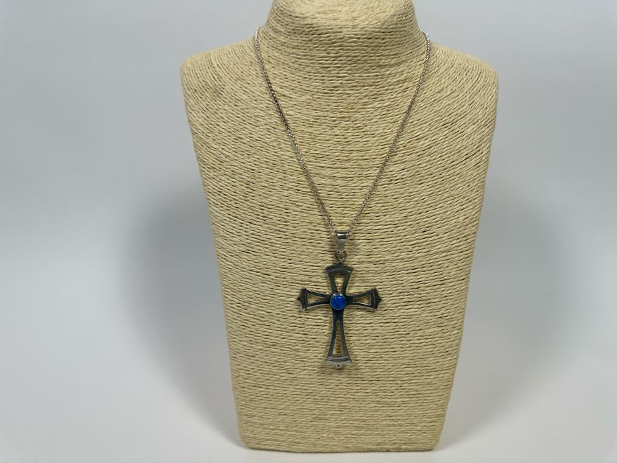 Large Sterling Silver Cross Pendant With Sterling 18' Chain Necklace 20.7g [Photo 4]