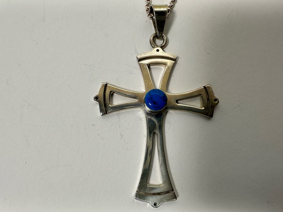 Large Sterling Silver Cross Pendant With Sterling 18' Chain Necklace 20.7g [Photo 5]