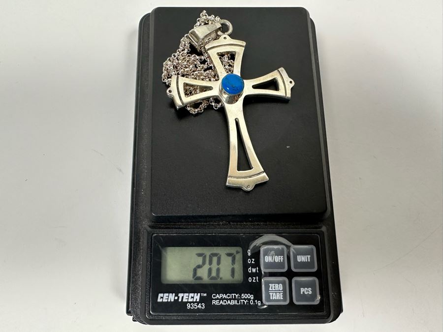 Large Sterling Silver Cross Pendant With Sterling 18' Chain Necklace 20.7g [Photo 8]