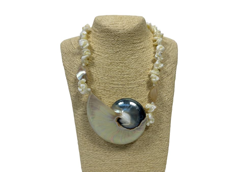 Pair Of Large Nautilus Shell Pendant Necklaces [Photo 3]