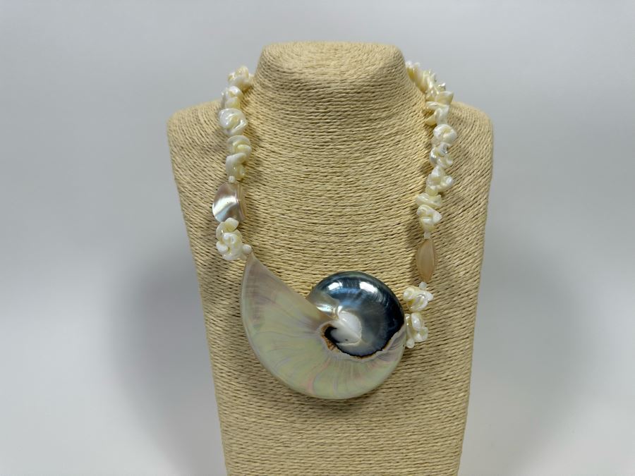 Pair Of Large Nautilus Shell Pendant Necklaces [Photo 4]