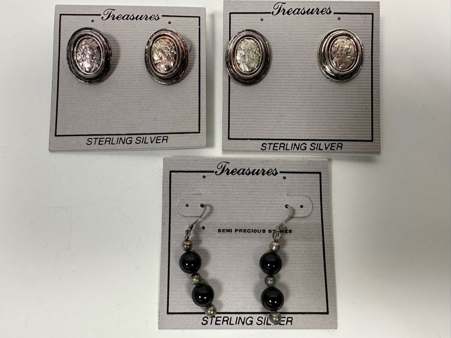 Three Pair Of Sterling Silver Earrings [Photo 2]