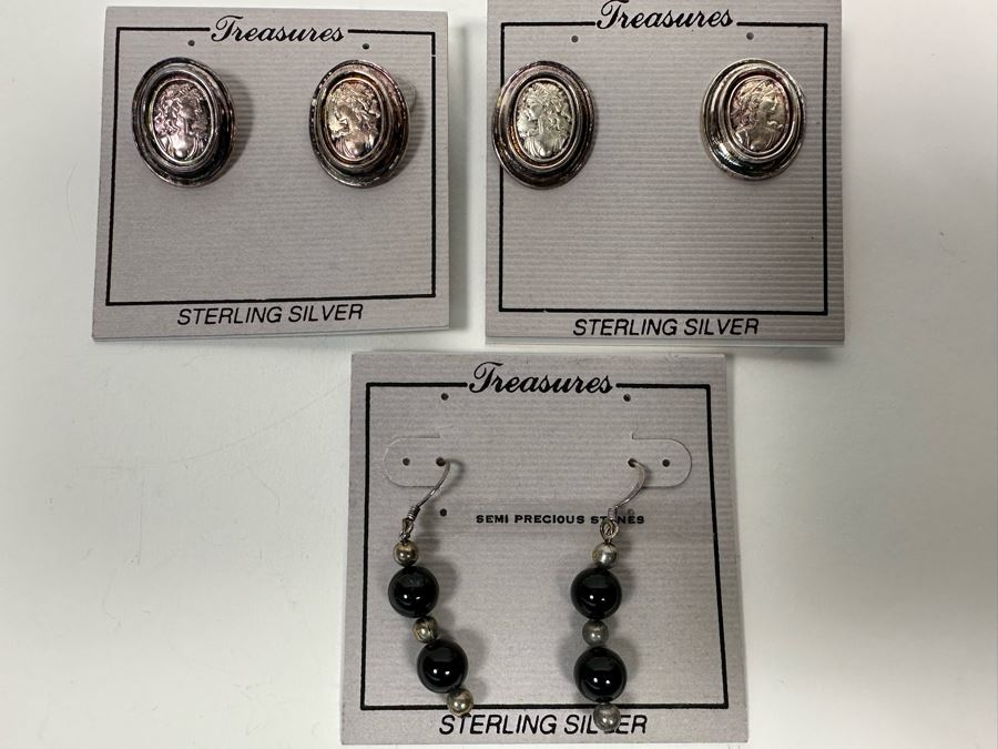Three Pair Of Sterling Silver Earrings [Photo 3]