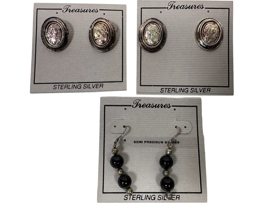 Three Pair Of Sterling Silver Earrings