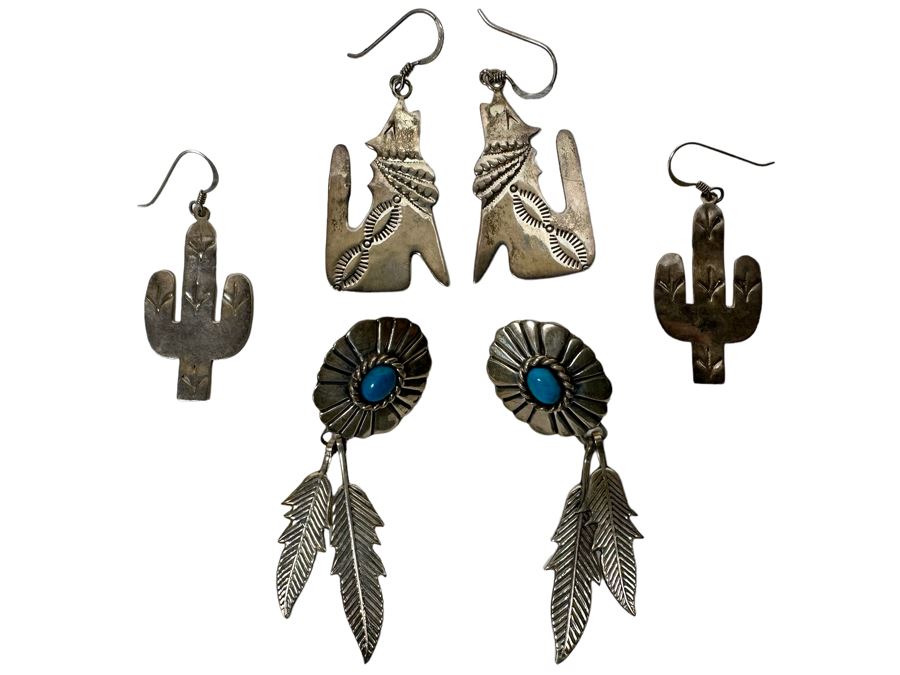 Three Pair Of Sterling Silver Earrings 24.7g