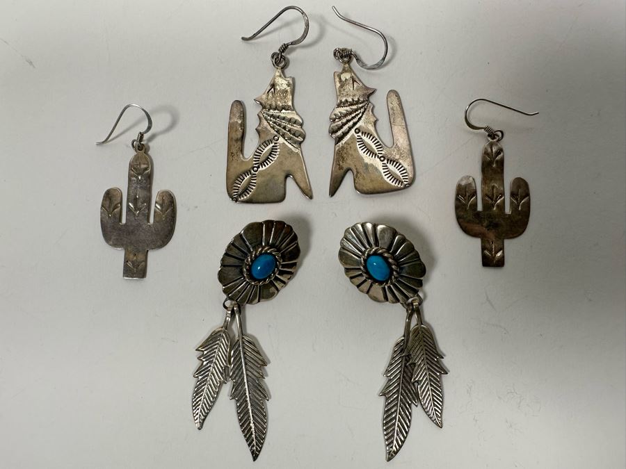 Three Pair Of Sterling Silver Earrings 24.7g [Photo 2]