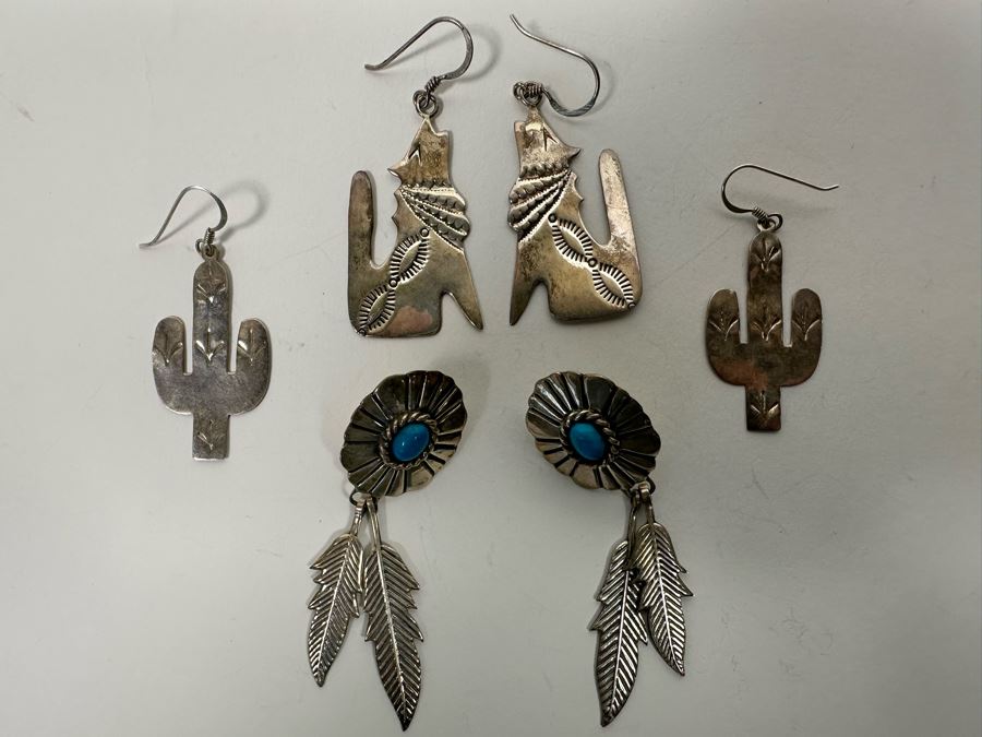 Three Pair Of Sterling Silver Earrings 24.7g [Photo 3]