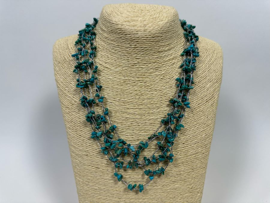 Multi-Strand Turquoise Sterling Silver 22' Necklace [Photo 2]
