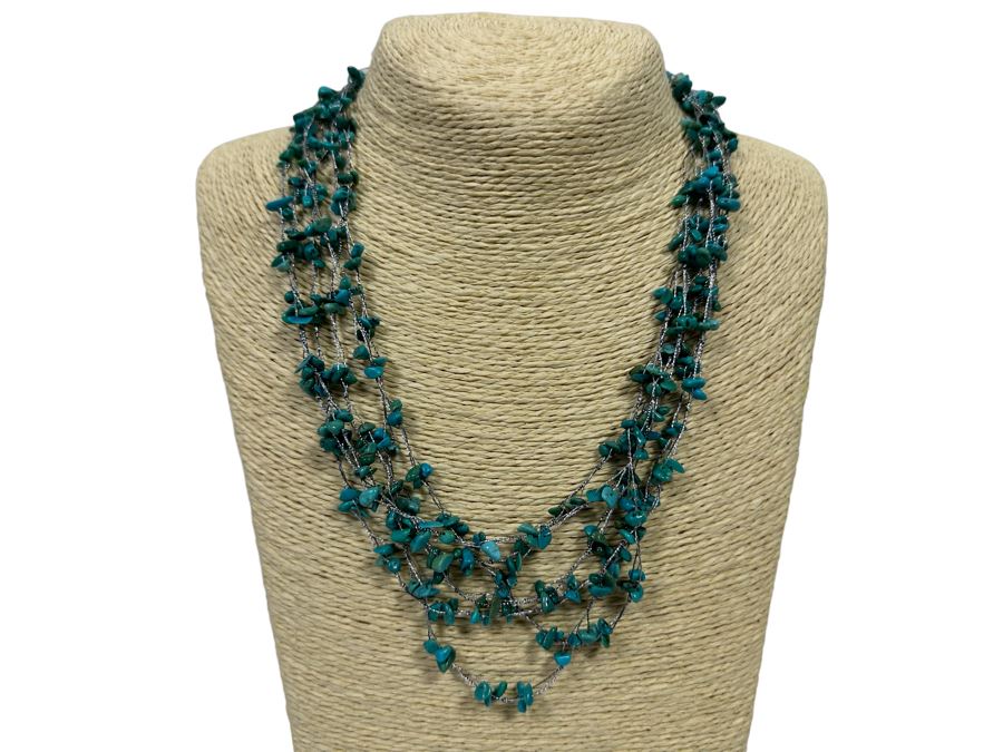 Multi-Strand Turquoise Sterling Silver 22' Necklace