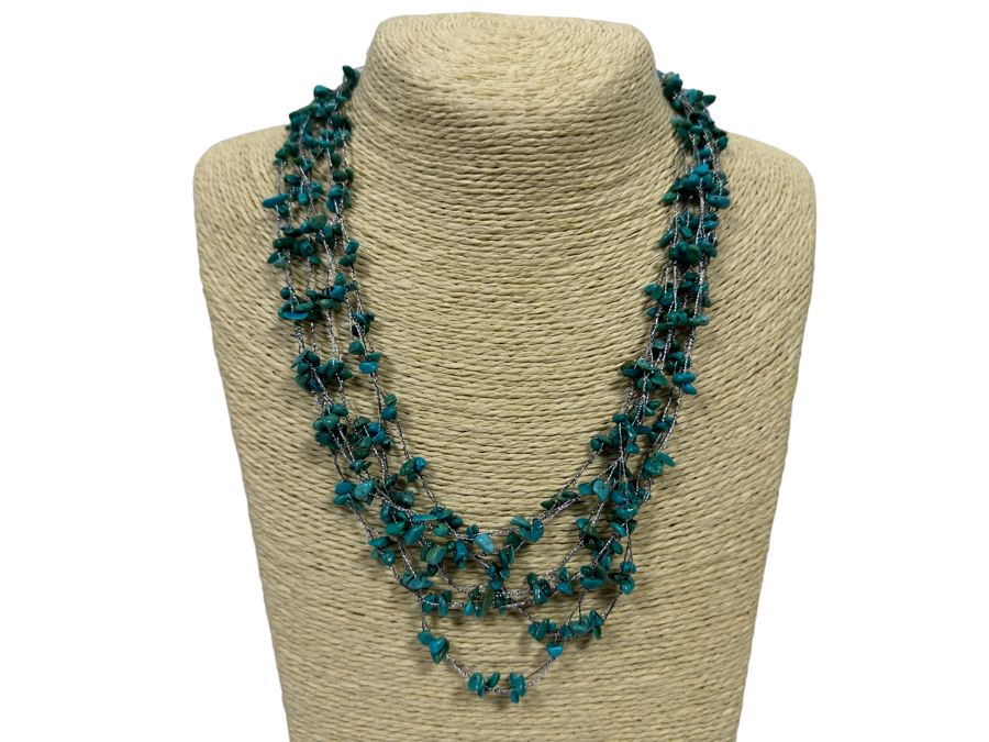 Multi-Strand Turquoise Sterling Silver 22' Necklace [Photo 1]