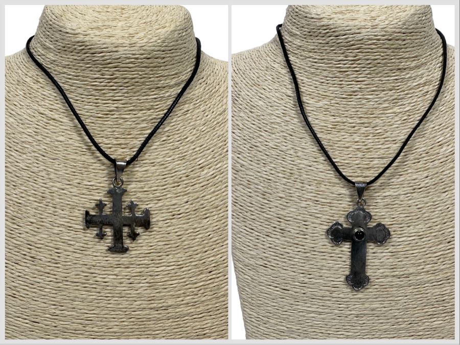 Pair Of Sterling Silver Cross Pendants