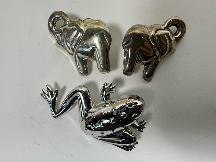 Sterling Silver Frog Pin Brooch With Sterling Silver Elephant Earrings 21.1g [Photo 3]