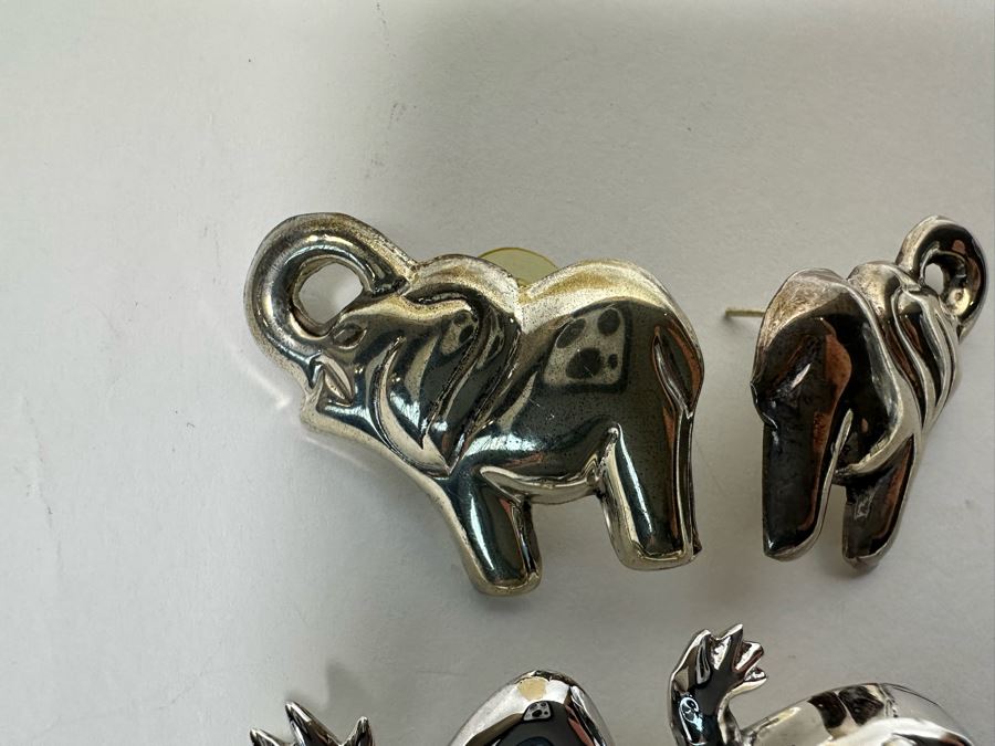 Sterling Silver Frog Pin Brooch With Sterling Silver Elephant Earrings 21.1g [Photo 4]