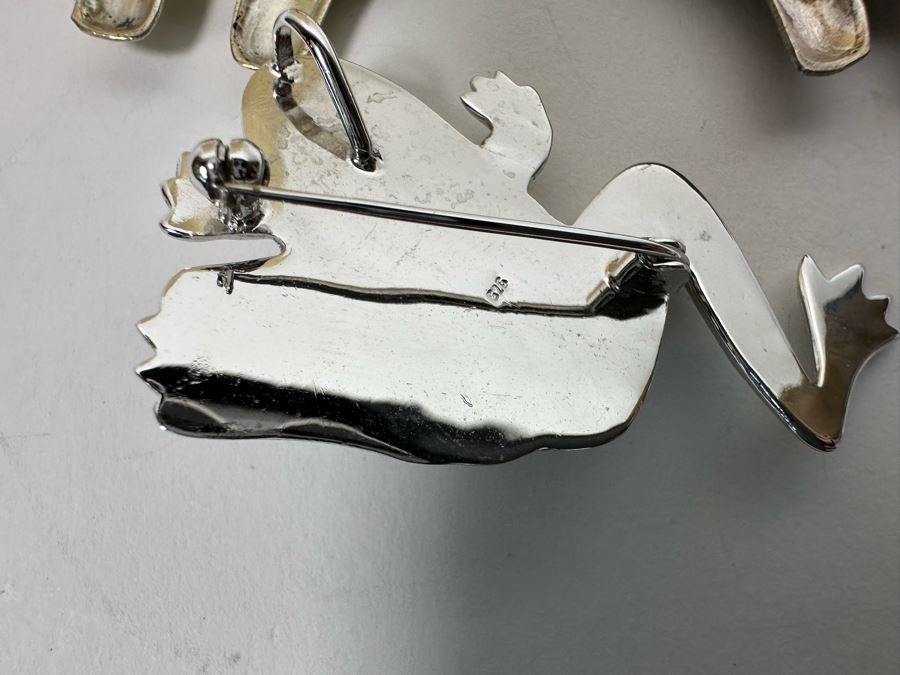Sterling Silver Frog Pin Brooch With Sterling Silver Elephant Earrings 21.1g [Photo 8]