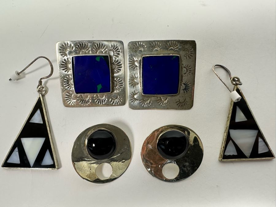Three Pair Of Sterling Silver Earrings 24.6g [Photo 2]