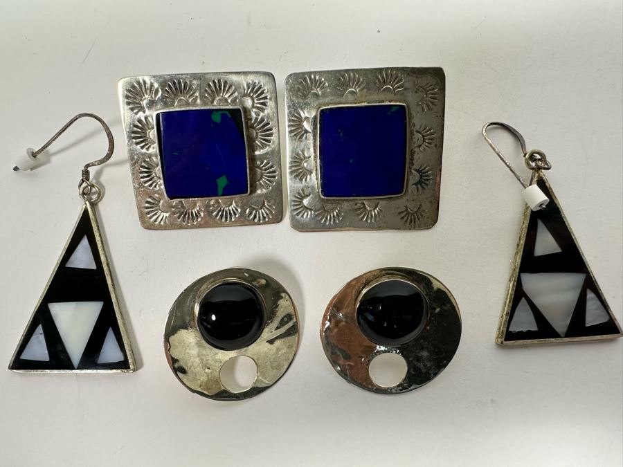 Three Pair Of Sterling Silver Earrings 24.6g [Photo 3]