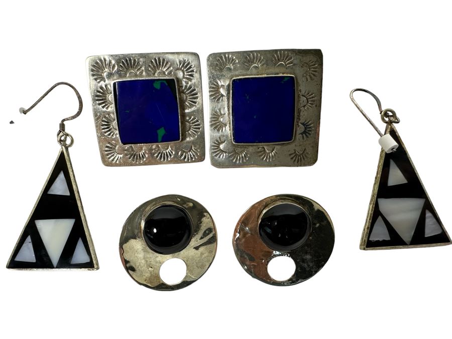 Three Pair Of Sterling Silver Earrings 24.6g [Photo 1]