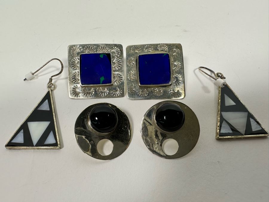Three Pair Of Sterling Silver Earrings 24.6g [Photo 4]