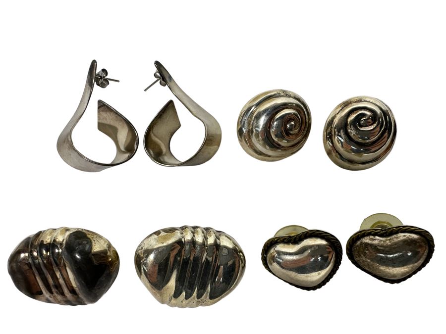 Four Pair Of Sterling Silver Earrings 29.8g [Photo 1]