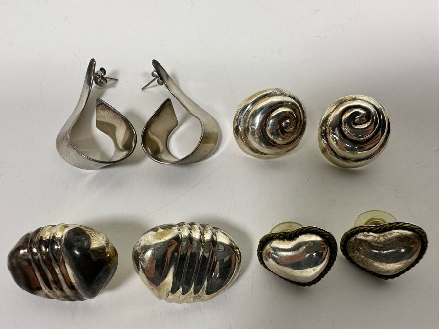 Four Pair Of Sterling Silver Earrings 29.8g [Photo 3]