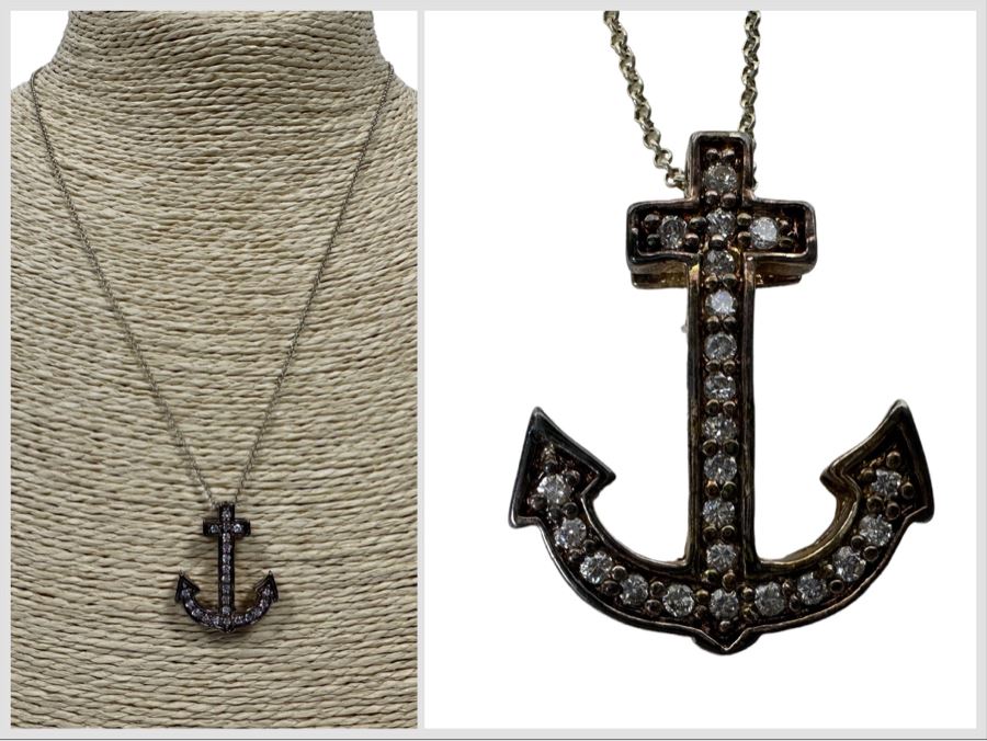 Sterling Silver Anchor Pendant With Sterling Silver 18' Chain Necklace 6.4g [Photo 1]