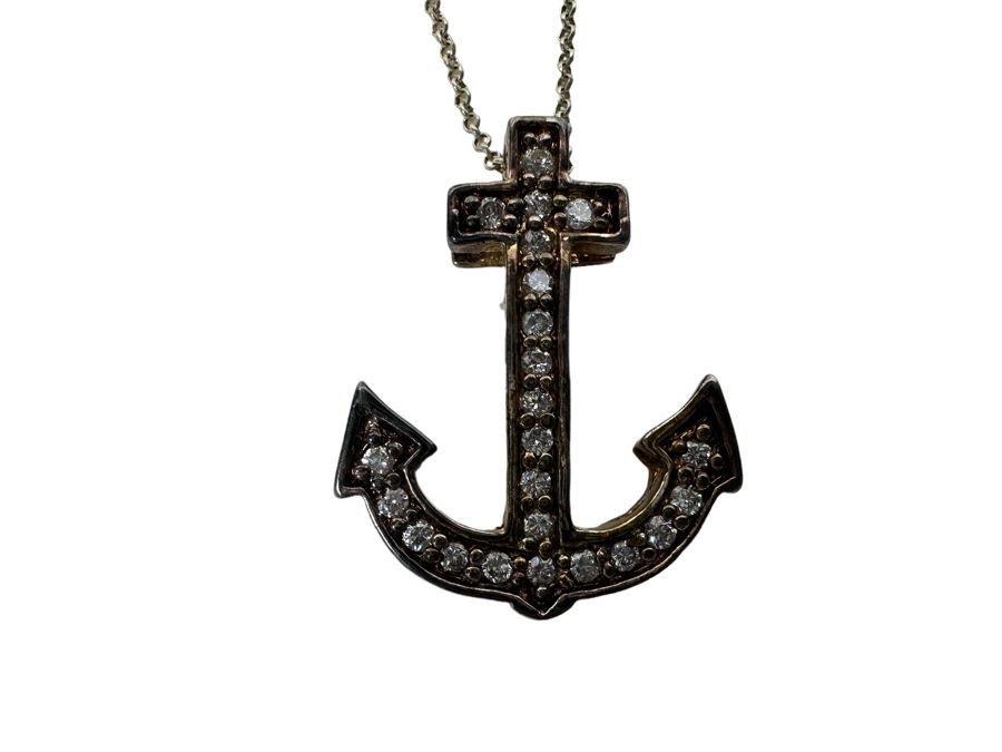 Sterling Silver Anchor Pendant With Sterling Silver 18' Chain Necklace 6.4g [Photo 2]