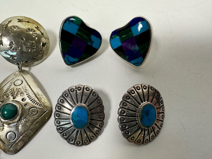 Five Pair Of Sterling Silver Stone Earrings 47.4g [Photo 7]