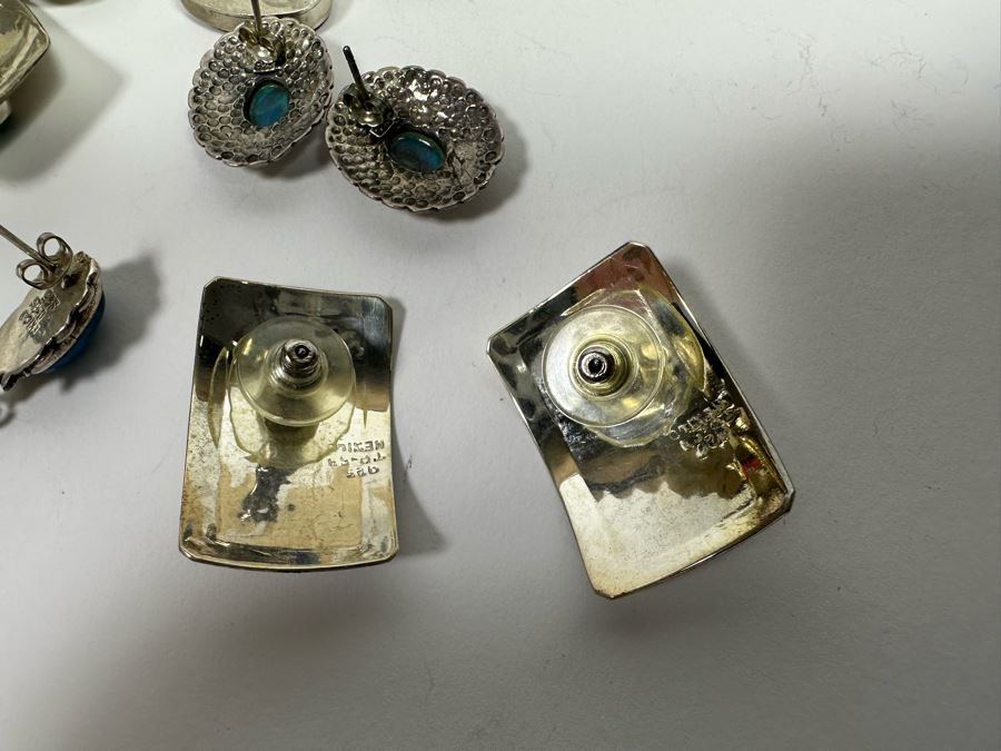 Five Pair Of Sterling Silver Stone Earrings 47.4g [Photo 11]