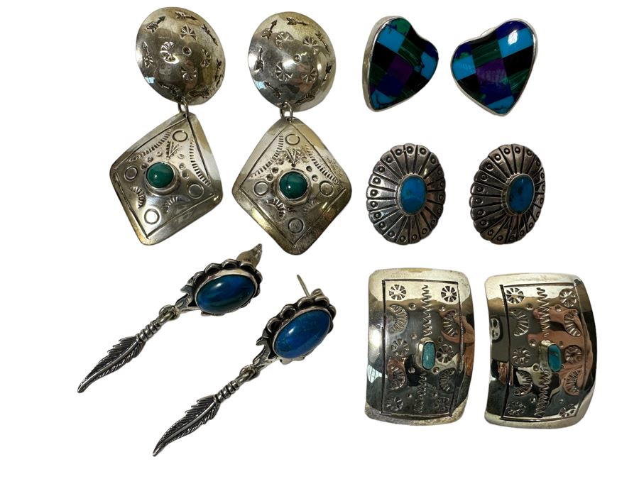 Five Pair Of Sterling Silver Stone Earrings 47.4g [Photo 1]
