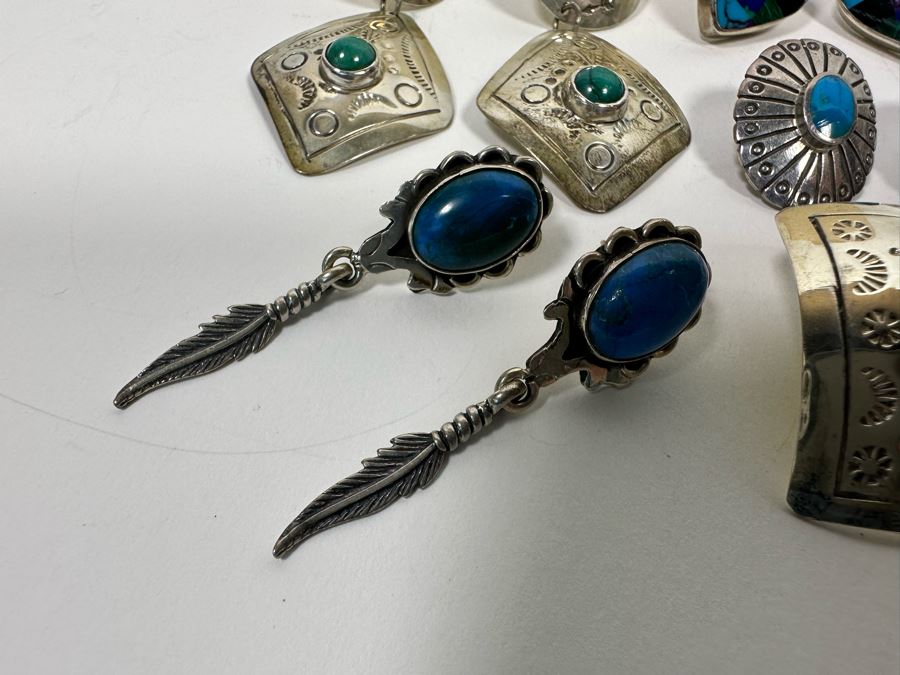 Five Pair Of Sterling Silver Stone Earrings 47.4g [Photo 5]