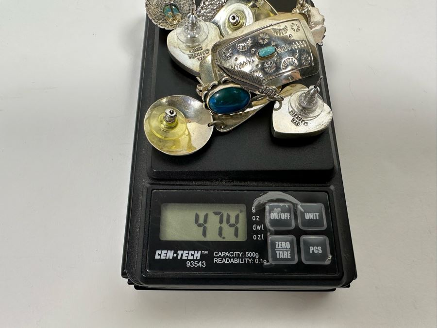 Five Pair Of Sterling Silver Stone Earrings 47.4g [Photo 12]