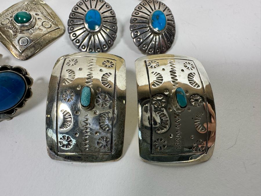 Five Pair Of Sterling Silver Stone Earrings 47.4g [Photo 4]