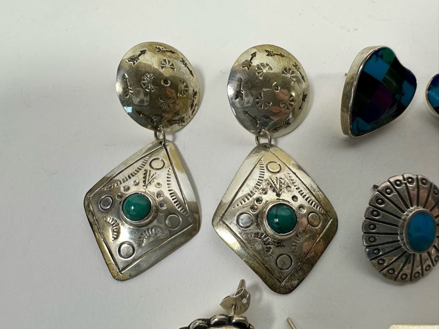 Five Pair Of Sterling Silver Stone Earrings 47.4g [Photo 6]