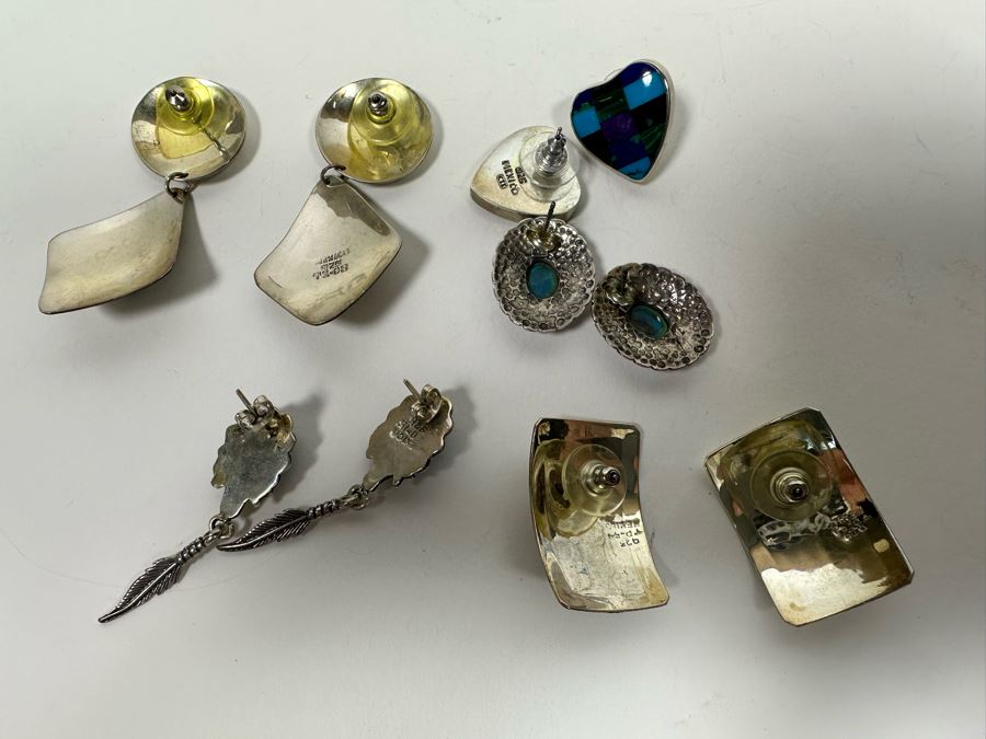 Five Pair Of Sterling Silver Stone Earrings 47.4g [Photo 8]