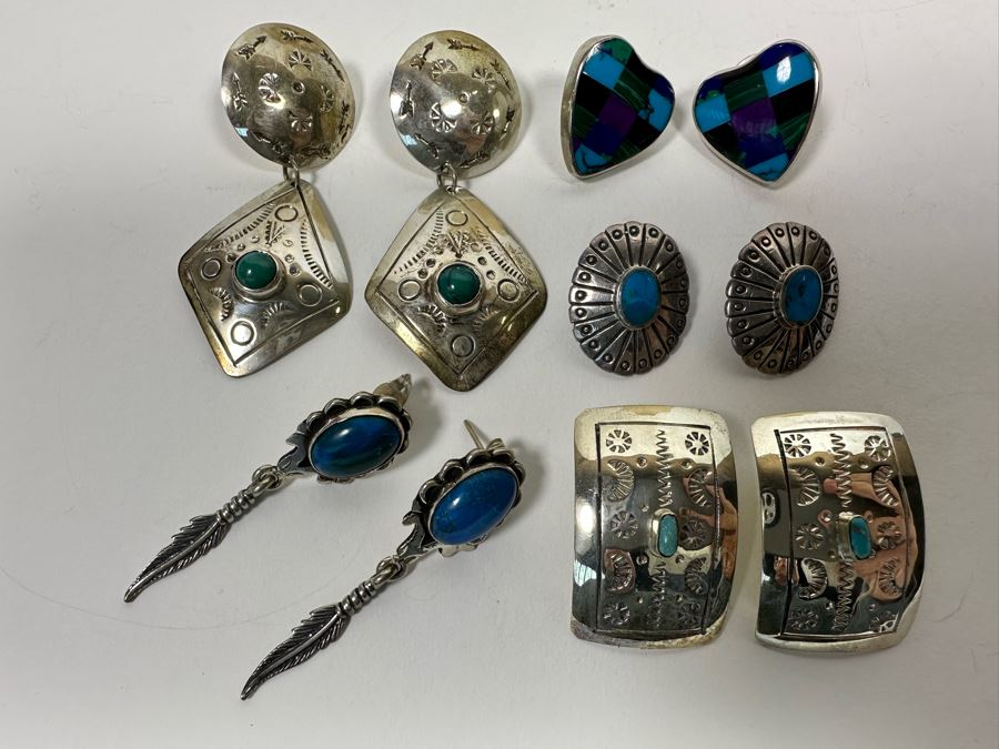 Five Pair Of Sterling Silver Stone Earrings 47.4g [Photo 3]