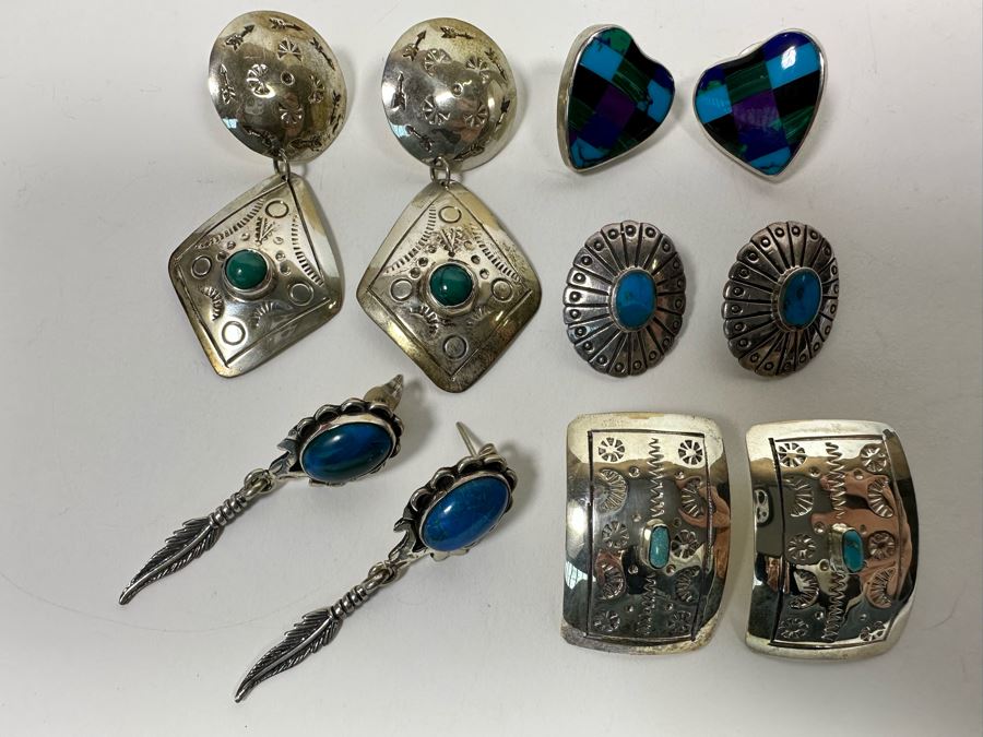 Five Pair Of Sterling Silver Stone Earrings 47.4g [Photo 2]