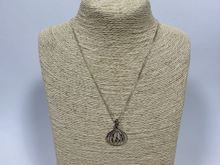Sterling Silver Jack-O'-Lantern Pendant With Sterling 18' Chain Necklace And Matching Pair Of Sterling Earrings 11.8g [Photo 8]