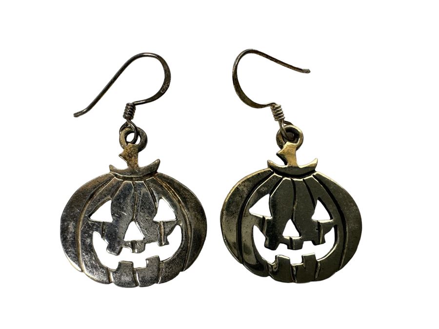 Sterling Silver Jack-O'-Lantern Pendant With Sterling 18' Chain Necklace And Matching Pair Of Sterling Earrings 11.8g [Photo 3]