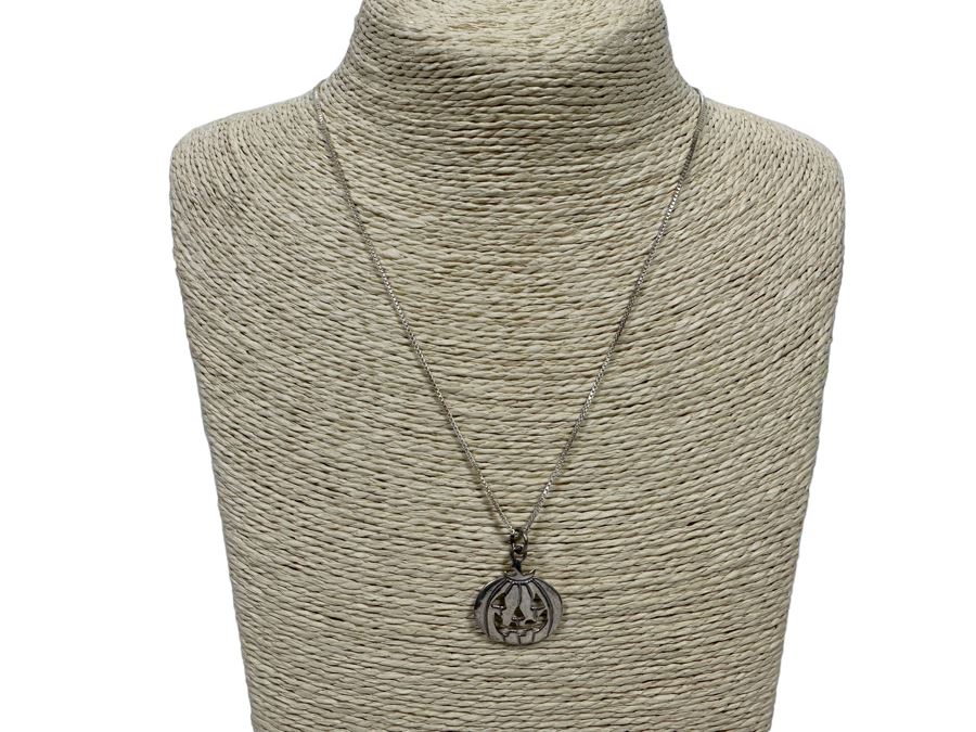Sterling Silver Jack-O'-Lantern Pendant With Sterling 18' Chain Necklace And Matching Pair Of Sterling Earrings 11.8g [Photo 4]